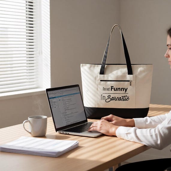 Burned-Out Worker Tote for Sarcastic Office Humor - Dry Humor Canvas Bag